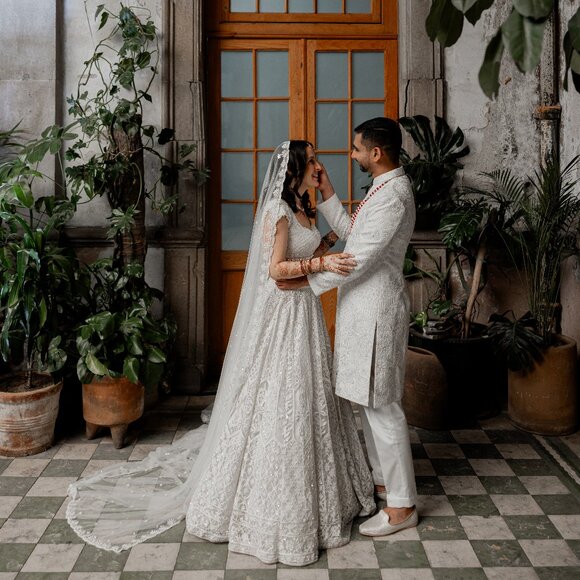 White beaded bridal lehenga